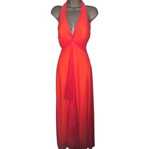 y2k Mary.L Couture Prom Dress Halter Open Back rhinestone neon Pink orange 4